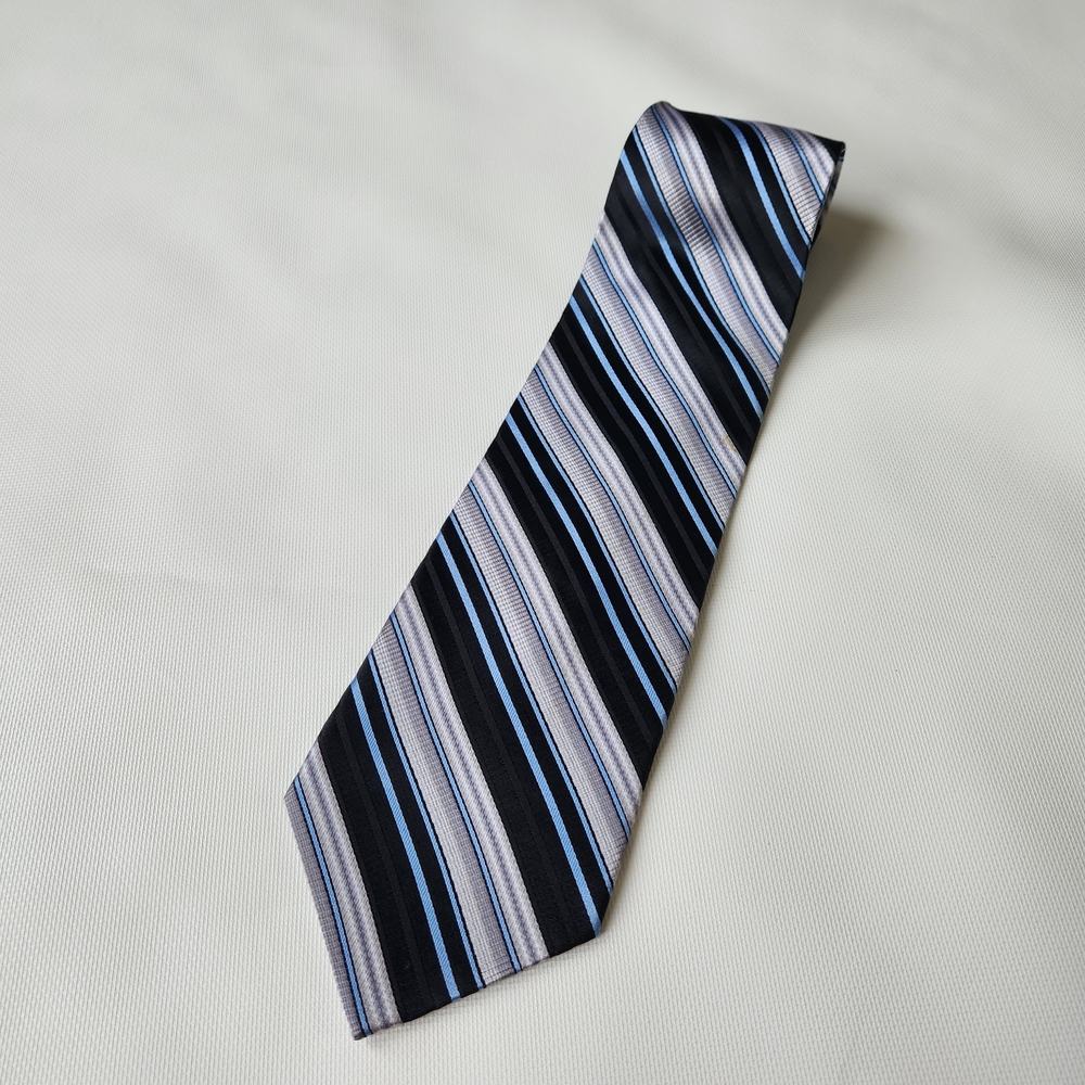 Joseph & Feiss Elegant Striped Men's Silk Tie - Black, Blue, Silver